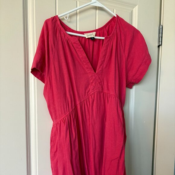 Universal Thread Linen Blend Mini Dress MED Babydoll Short Sleeves Pink - Picture 2 of 5